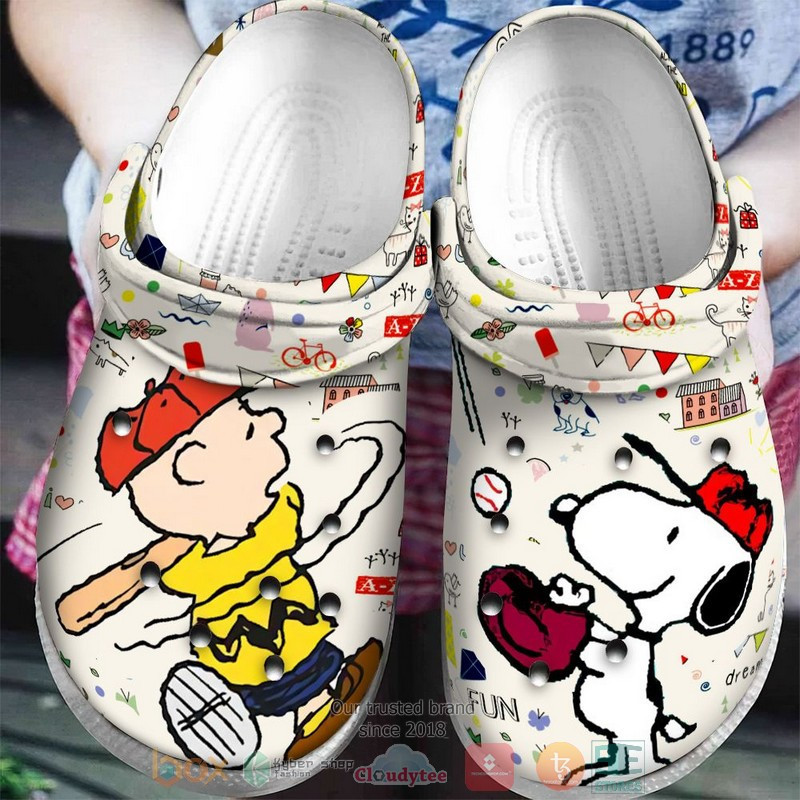 Snoopy And Charlie Brown Play Baseball Crocss Crocband Clog Comfortable Water Shoes