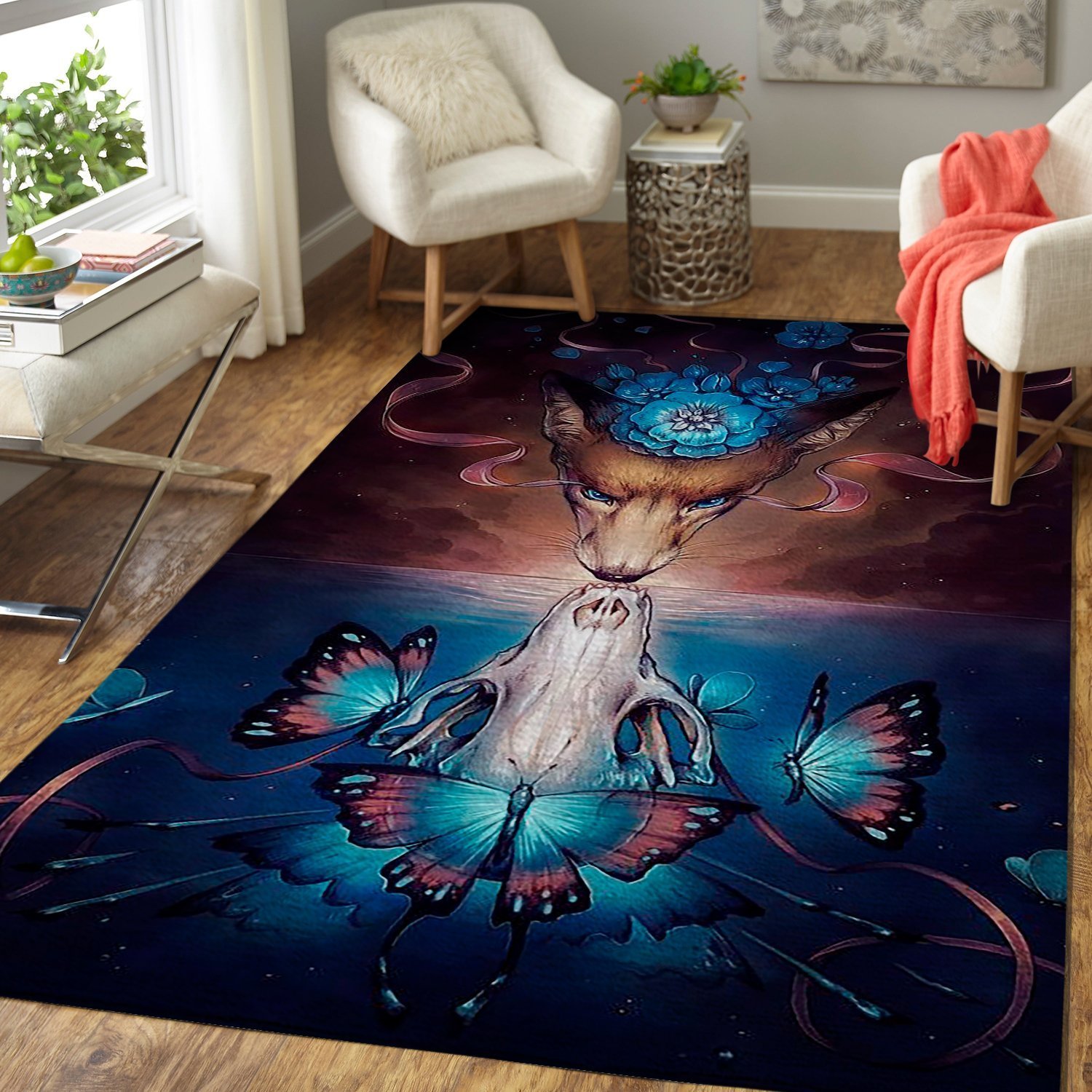 Butterfly & Flower Area Rug, Animal Print Floor Decor – Parallel Life Rcdd81F10132