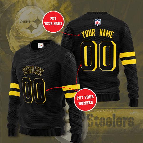 Pittsburgh Steelers Custom Name Number Black Golden Gift For Fan Ugly Wool Sweater Christmas