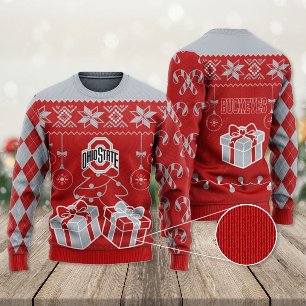 Ohio State Ugly Christmas Sweater 2023, Candy Cane Ugly Christmas Sweater 2023 3D, Presents For Christmas