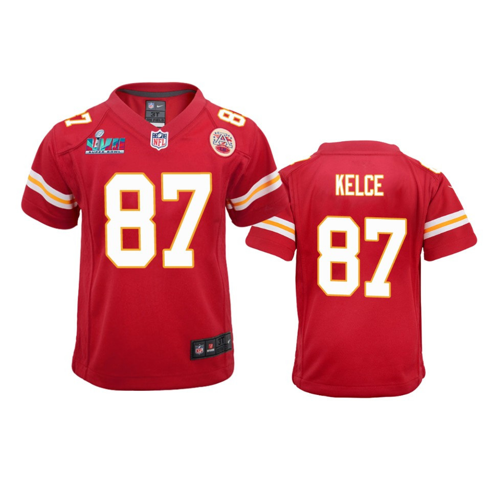 Travis Kelce 87 Kansas City Chiefs Super Bowl Lvii Game Jersey – Youth Red