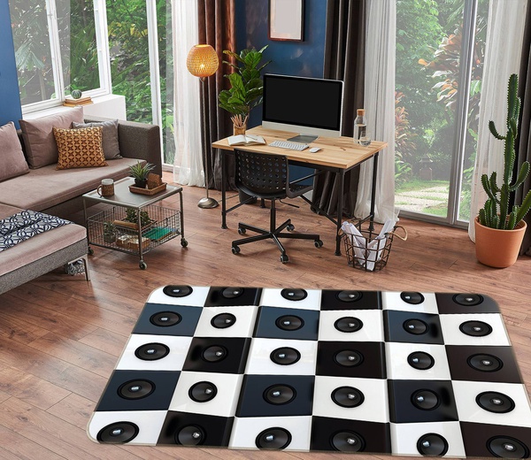 3D Black White Grid Pattern Area Rug Home Decor