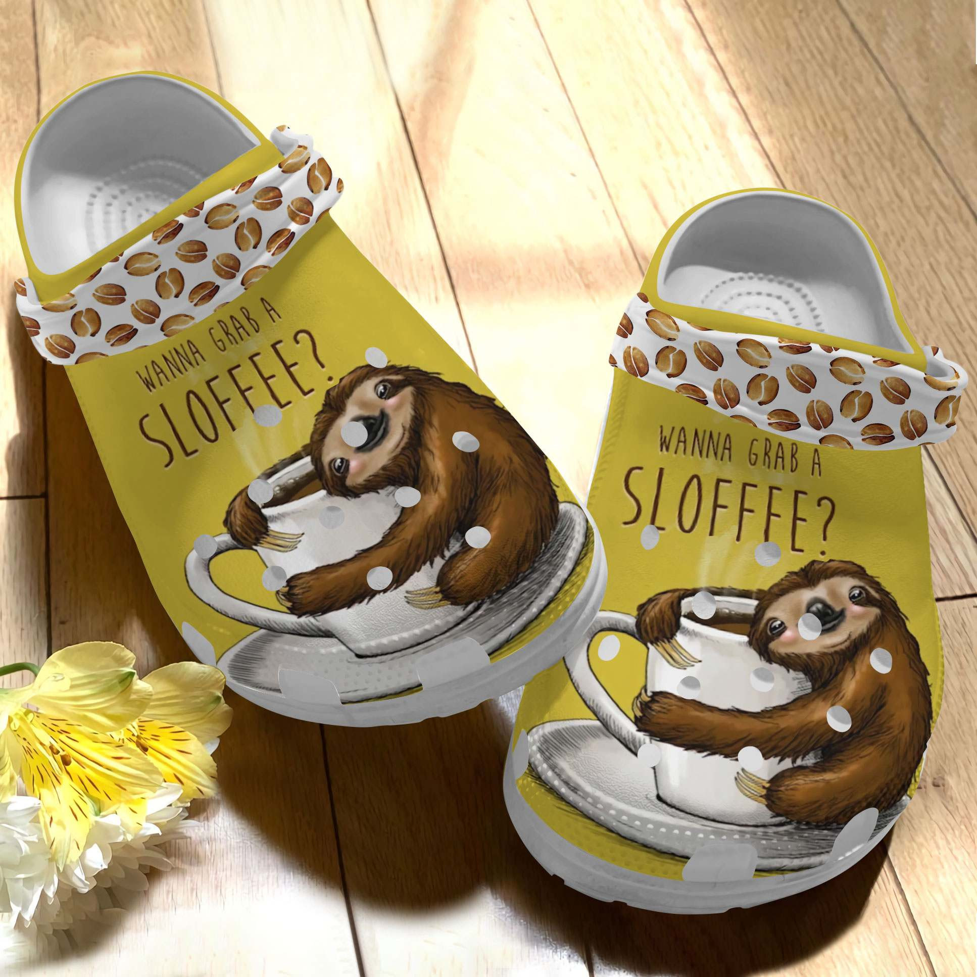 Wanna Grab A Sloffee Shoes – Cute Sloth Crocs Clogs Birthday Gift For Children Kids – Sloffee-Sl