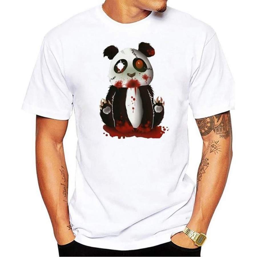 New fashion mens zombie panda printed halloween t-shirt cartoon vintage animal design casual tops novelty funny cool tee