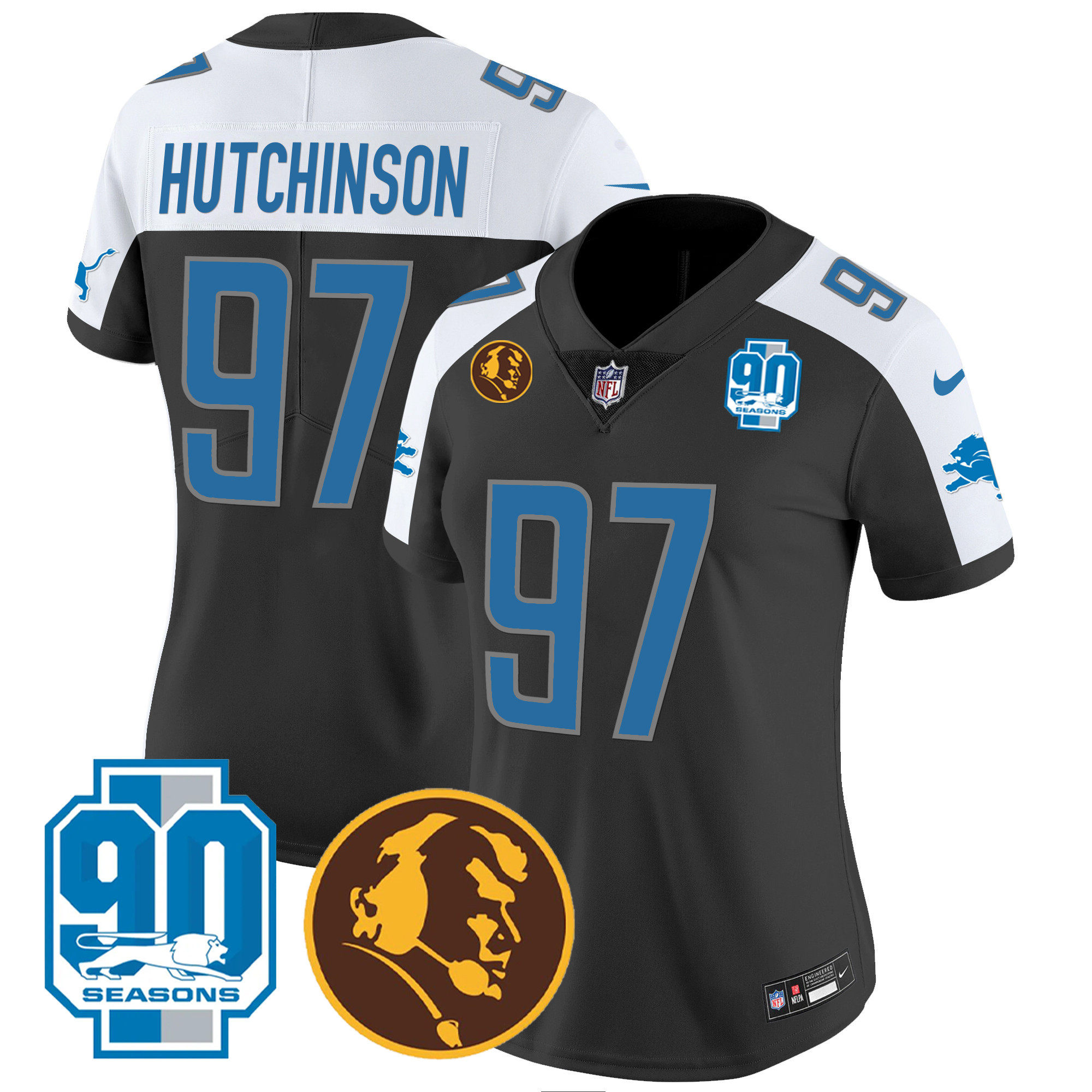 Women’S Detroit Lions 90Th & John Madden Patch Jersey – All Stitched