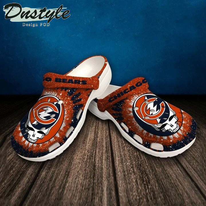 Chicago Bears Skull Pattern Crocs Classic Clogs Shoes In Orange & Blue