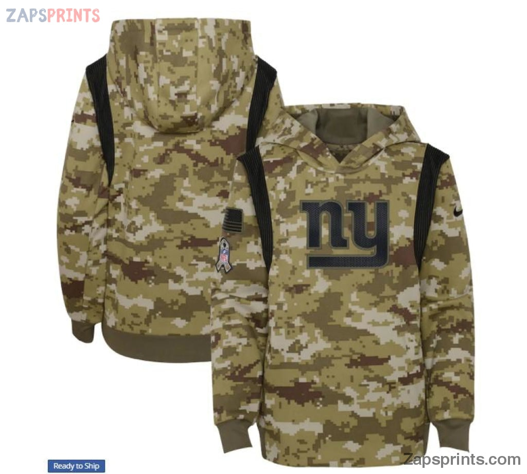 Youth Olive New York Giants 2021 Salute To Service Therma Performance Pullover Hoodie