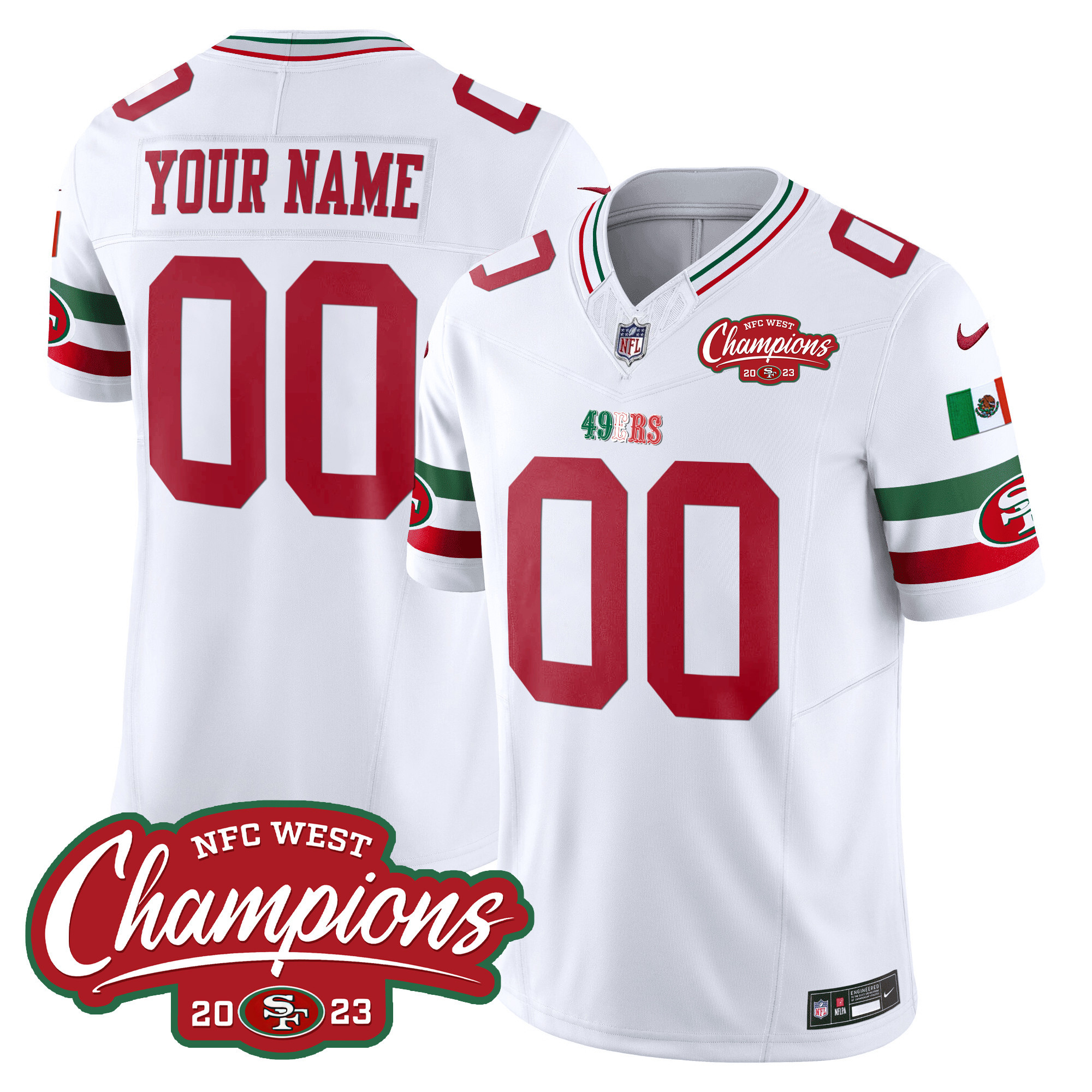 49Ers Mexico 2023 Nfc West Champions Patch Vapor Custom Jersey – All Stitched