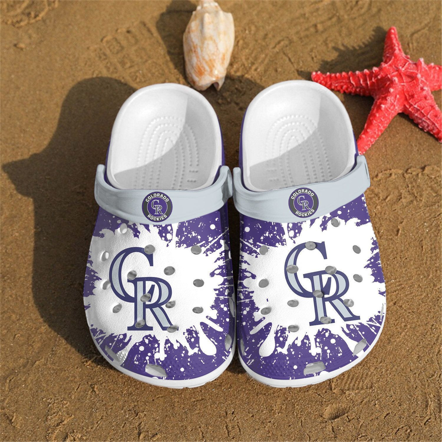 Colorado Rockies Crocs Crocband Clog Comfortable Water Shoes In Purple White