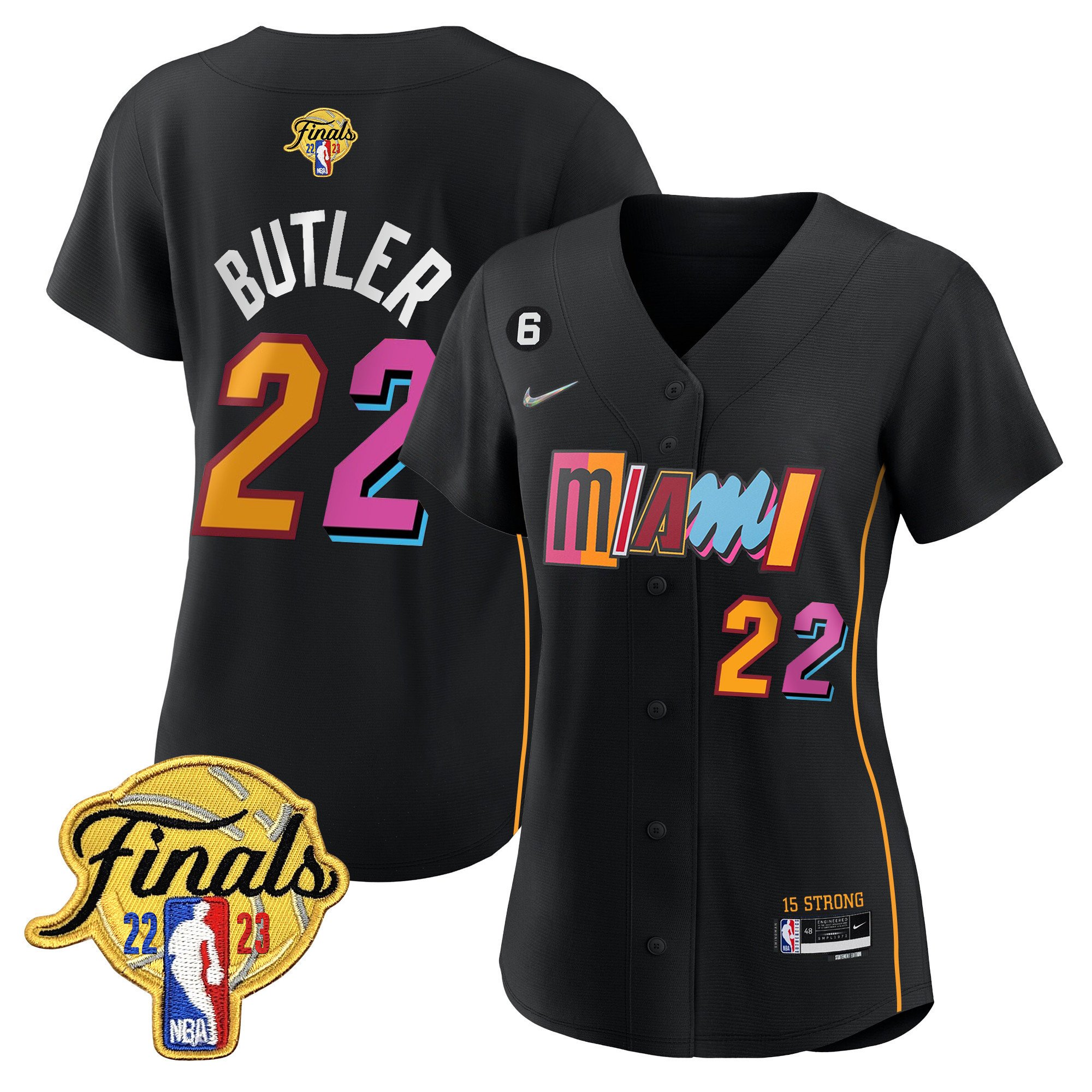 Women’S Miami Heat 2023 Finals Patch Baseball Jersey V2 – All Stitched