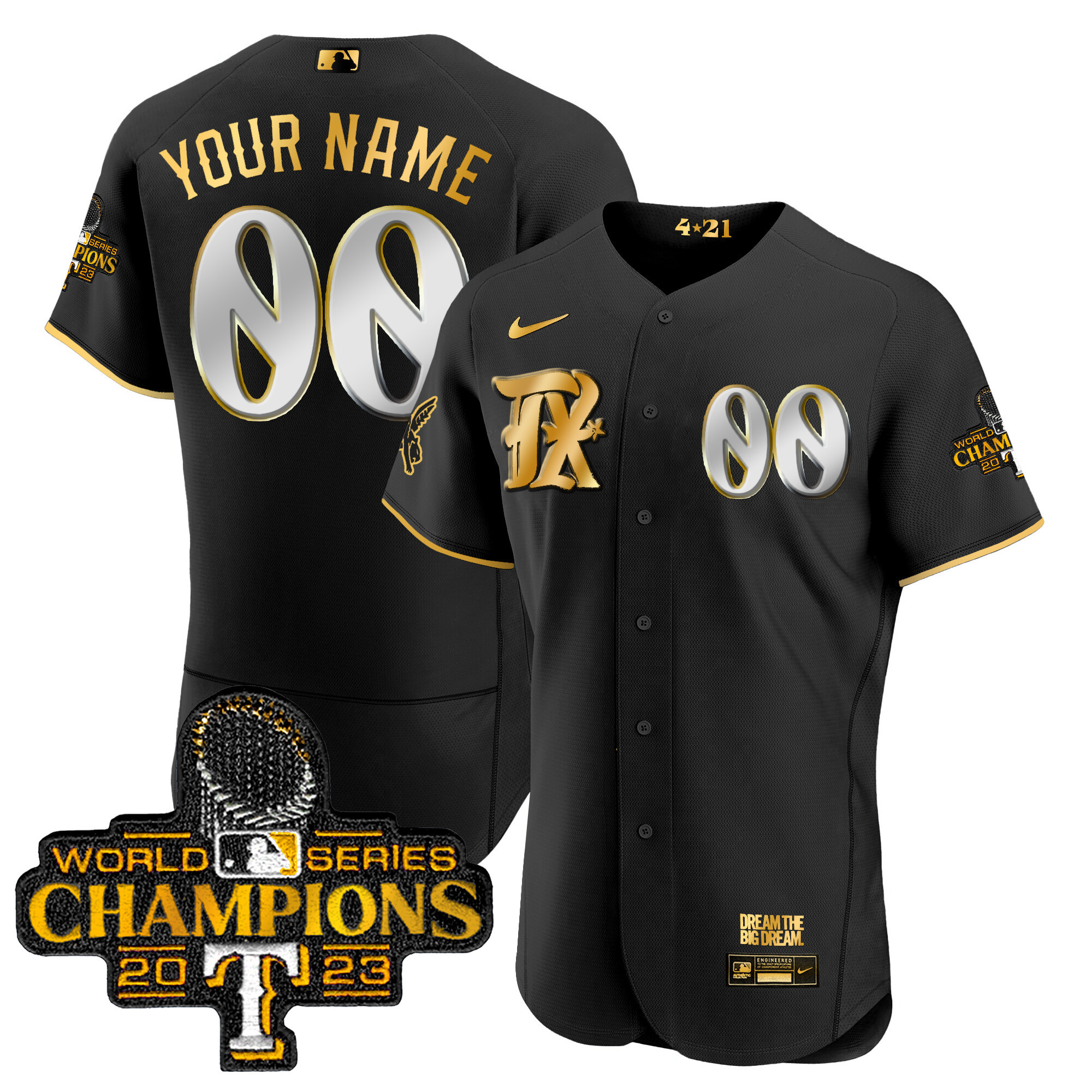 Texas Rangers 2023 World Series Champions City Connect Flex Gold Custom Jersey – All Stitched