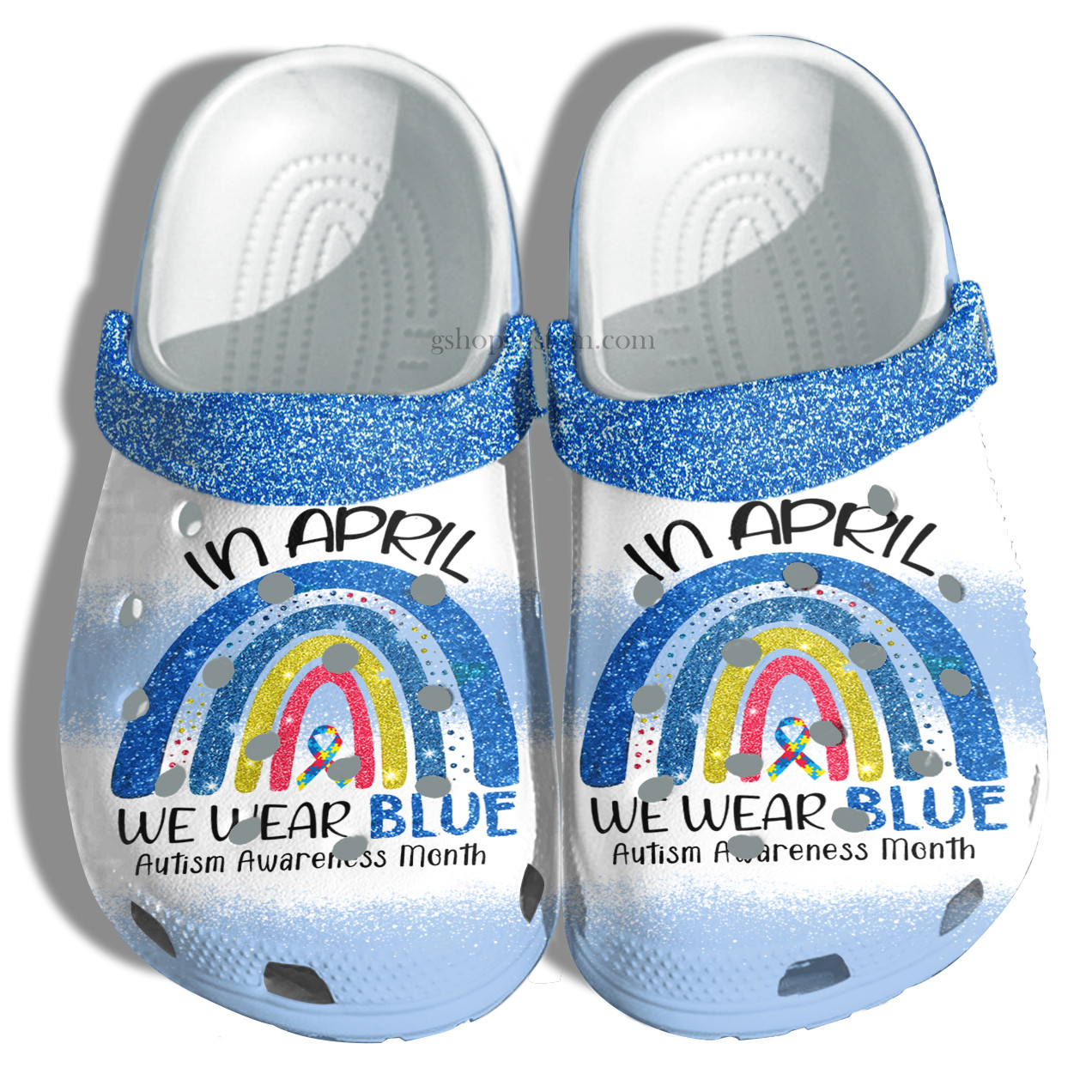 Rainbow Blue In April We Wear Blue Crocs Shoes – Autism Awareness Shoes Croc Clogs – Cr-Ne0051