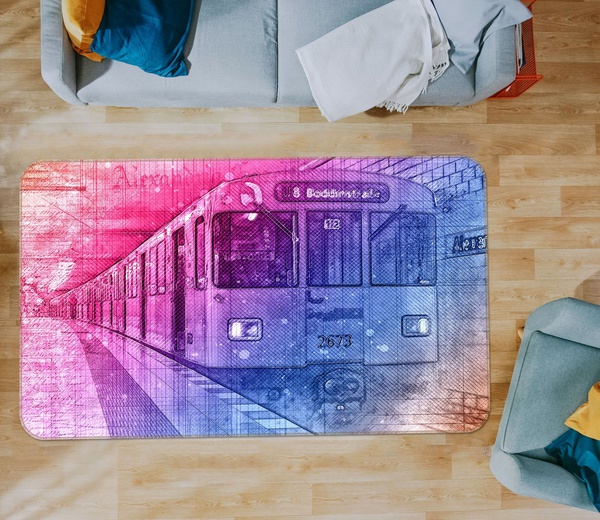 3D Blue Pink Watercolor Subway Area Rug Home Decor