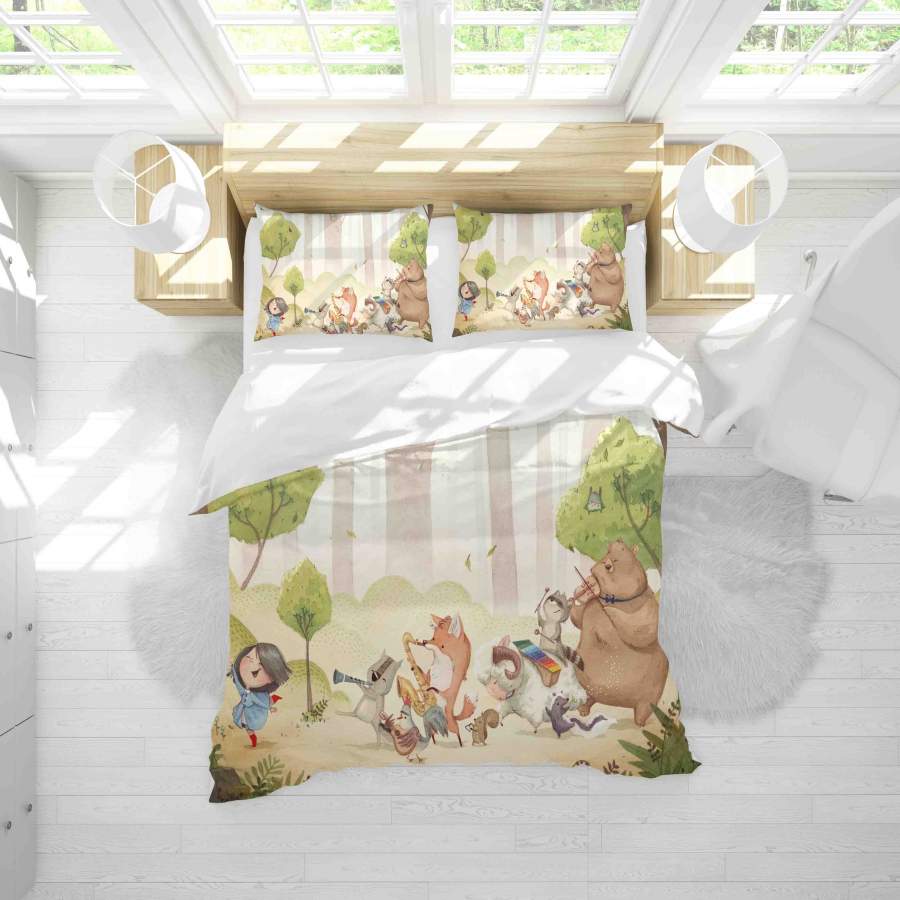 3D Cartoon Animal Forest Concert Quilt Cover Set Bedding Set Duvet Cover Pillowcases SF024