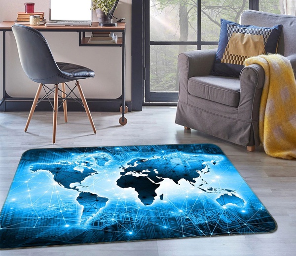 3 Blue World Map For Geography Lover Themed Design Area Rug Home Decor