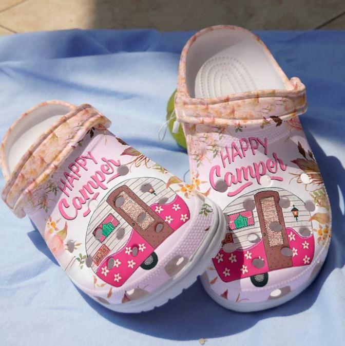 Pink Camping Bus Crocs Shoes – Happy Camper Clog Crocbland Clog Birthday Gift Woman Girl