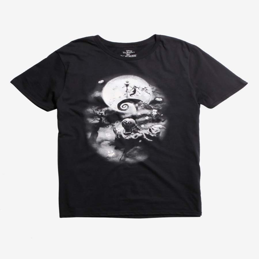 Fashion Men’s Cotton T-Shirt THE NIGHTMARE BEFORE CHRISTMAS DARK SPIRAL HILL GLOW T-SHIRT Funny T-shirts