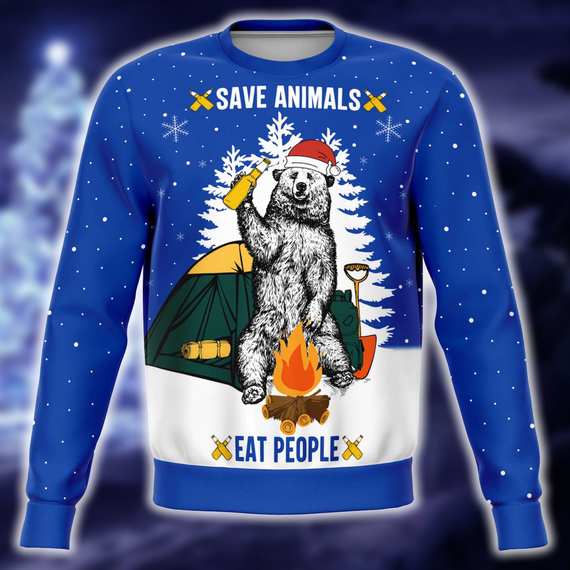 Save Animals Bear Camping Blue Sweatshirt