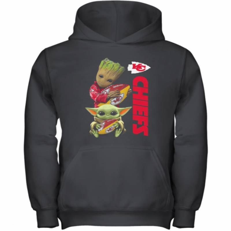 Baby Groot And Yoda Hug Kansas City Chiefs Youth Hoodie