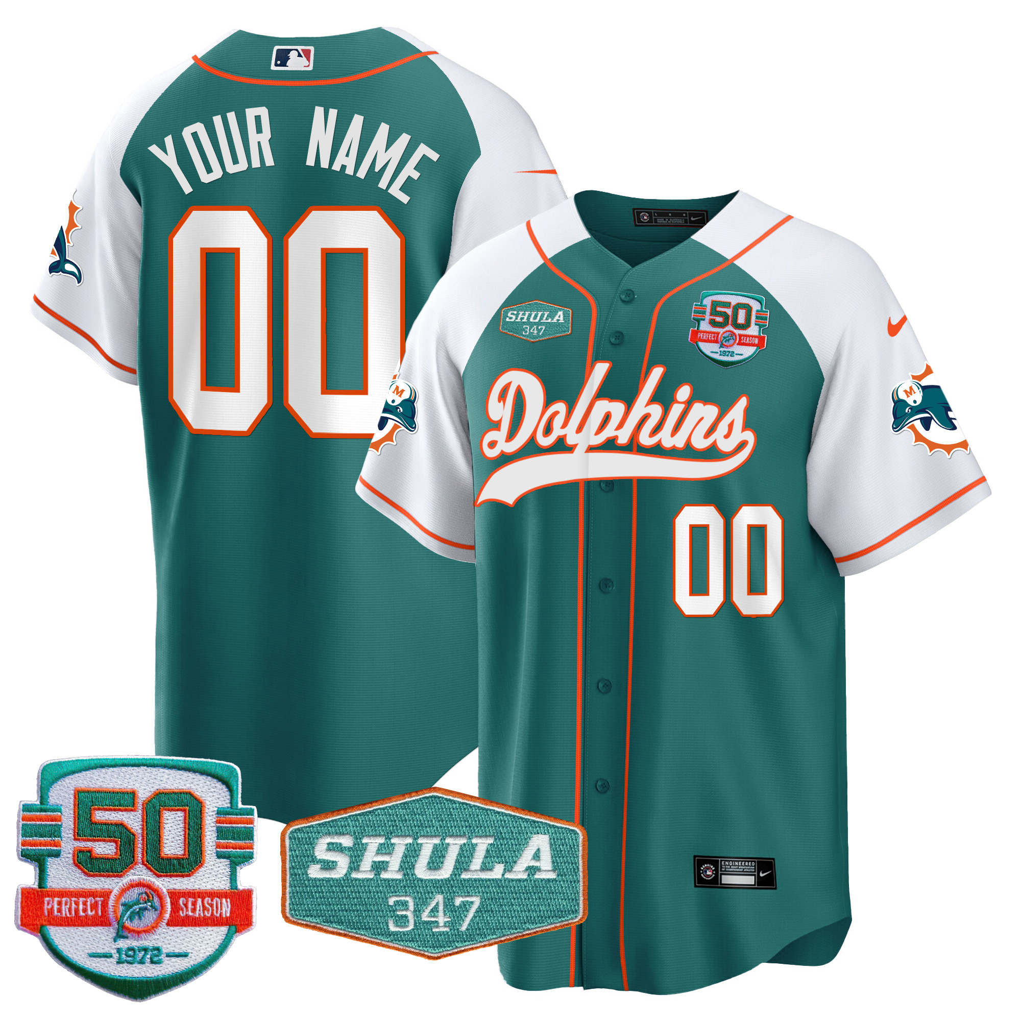 Dolphins 50Th & Don Shula 347 Memorial Patch Baseball Custom Jersey – All Stitched