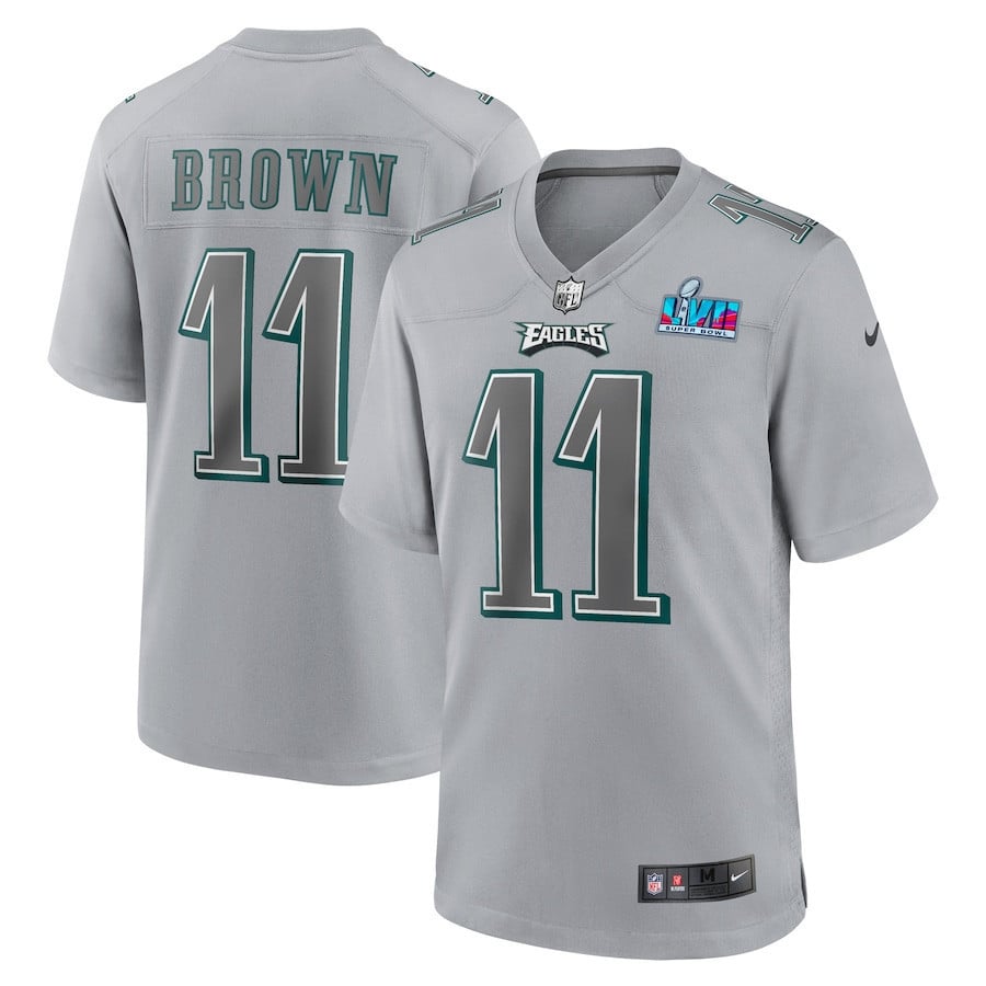 A.J. Brown 11 Philadelphia Eagles Youth Super Bowl Lvii Patch Atmosphere Fashion Game Jersey – Gray