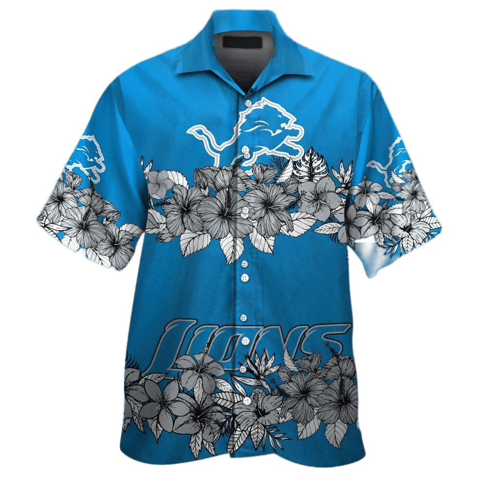 Detroit Lions Hawaiian Shirt American Football Detroit Lions Team Symbol Tropical Flowers Blue Hawaii Shirt Detroit Lions Aloha Shirt For Men - Product by Prowallart Shop