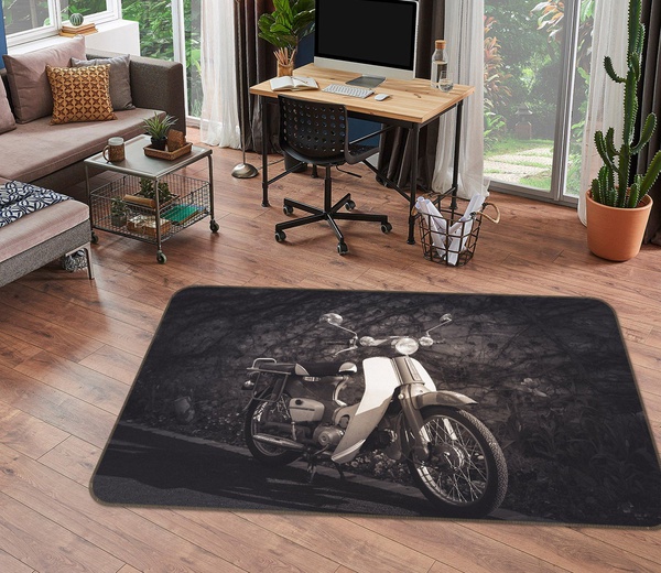 3D Black And White Scooter Area Rug Home Decor