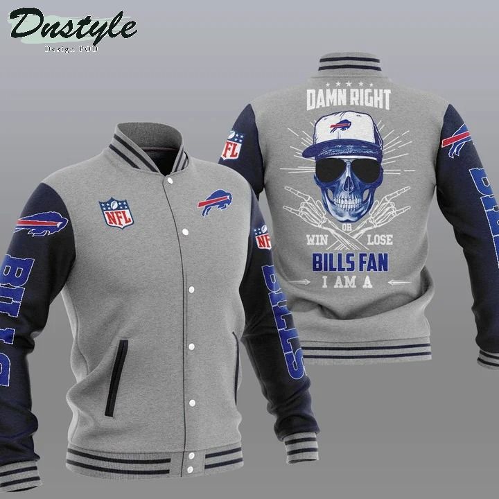 Buffalo Bills Grey Damn Right Baseball Jacket