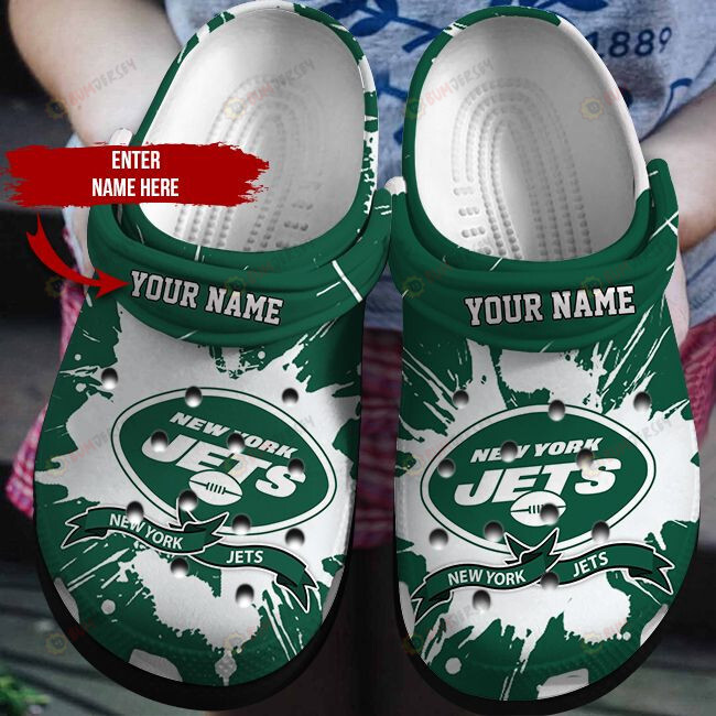 New York Jets On Green Pattern Custom Name Crocs Crocband Clog Comfortable Water Shoes – Aop Clog