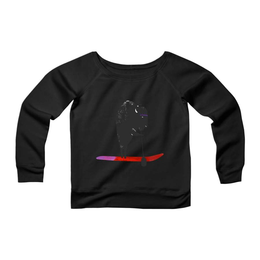 Buffalo Paddle Board Animal Beach West Coast Camping Graphic Surfer CPY Womans Wide Neck Sweatshirt Sweater