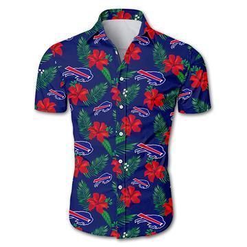 Buffalo Bills Hawaiian 3D Shirt Floral Button Up Slim Fit Body- Nfl