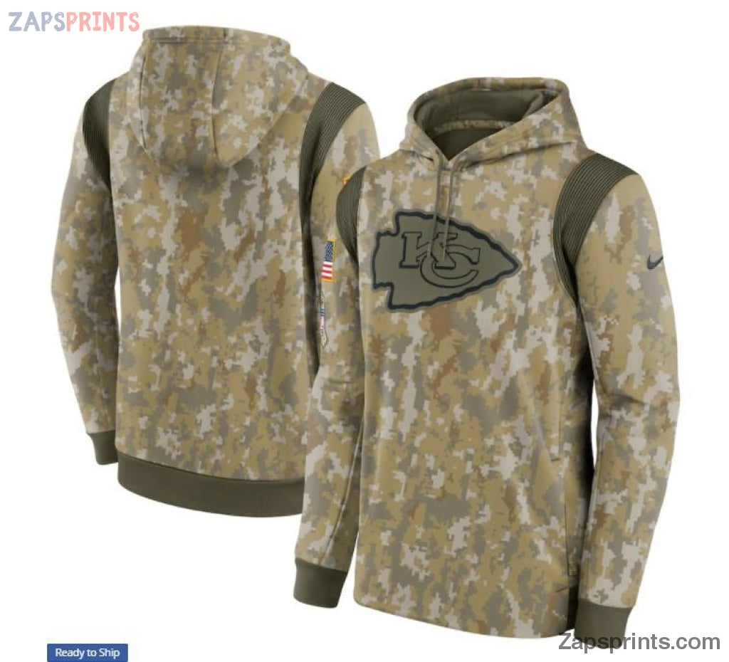 Men Camo Kansas City Chiefs 2021 Salute To Service Therma Performance Pullover Hoodie