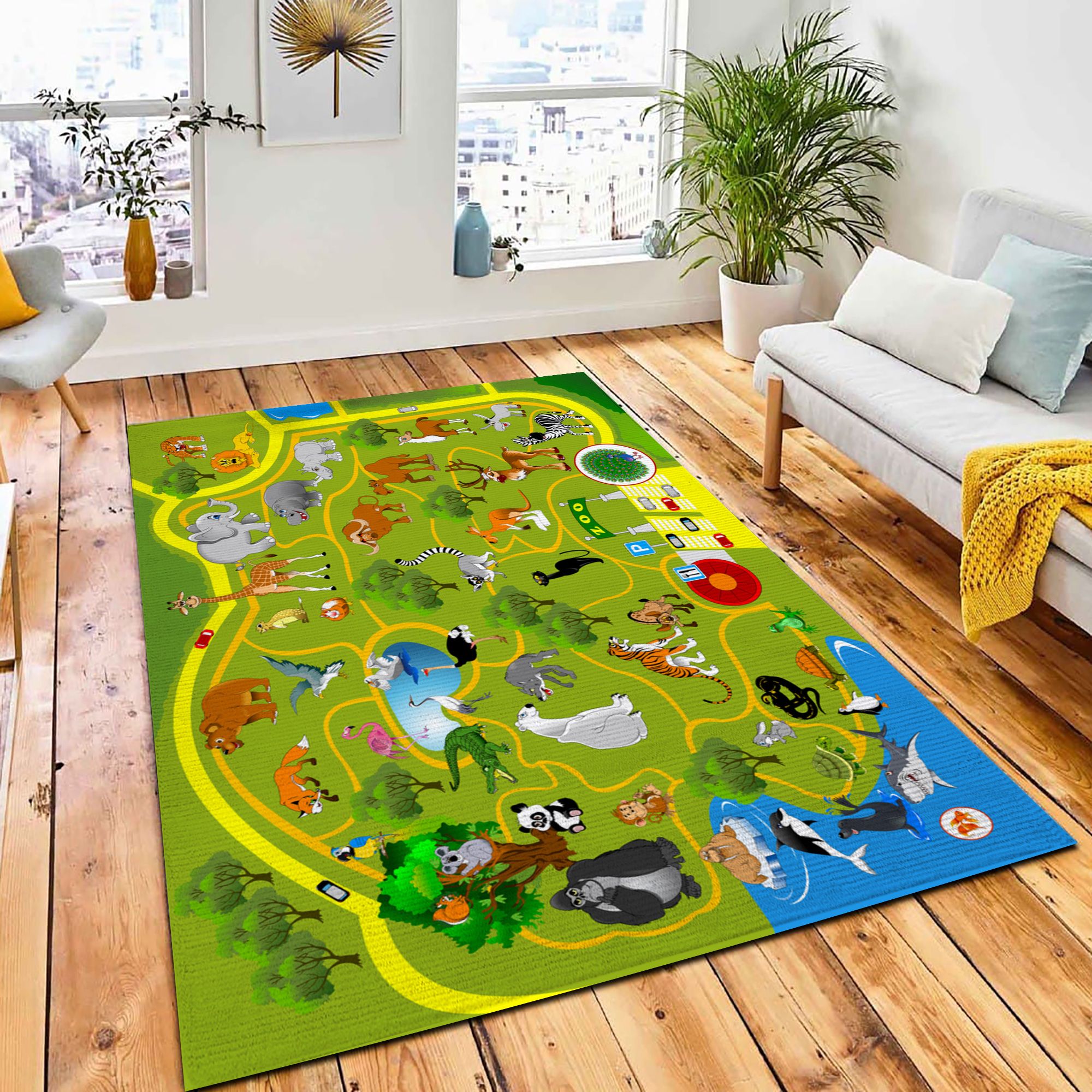 Zoo Vector Flat Illustration Animals Carpet Rug Nursery Rug Room Decor