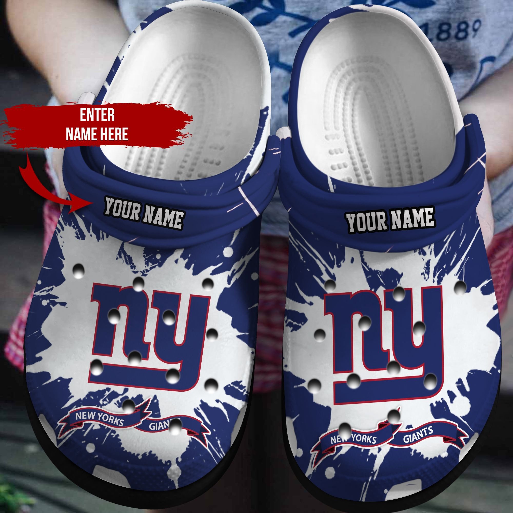 New York Giants Custom Name On Navy Blue Crocs Crocband Clog Comfortable Water Shoes