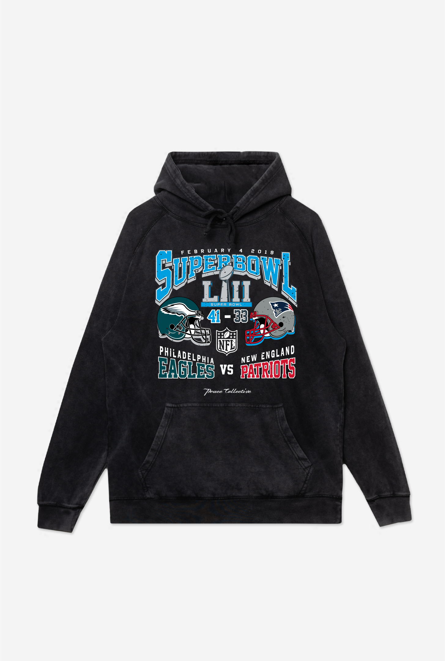 Super Bowl Lii: Philadelphia Eagles Vs. New England Patriots Stonewashed Hoodie – Black