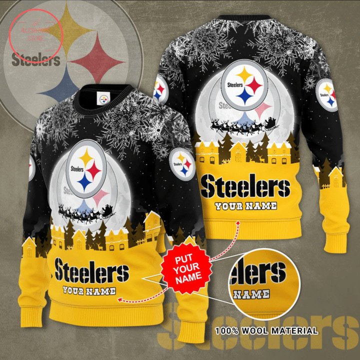 Pittsburgh Steelers Custom Name Snow Flower Gift For Fan Ugly Wool Sweater Christmas