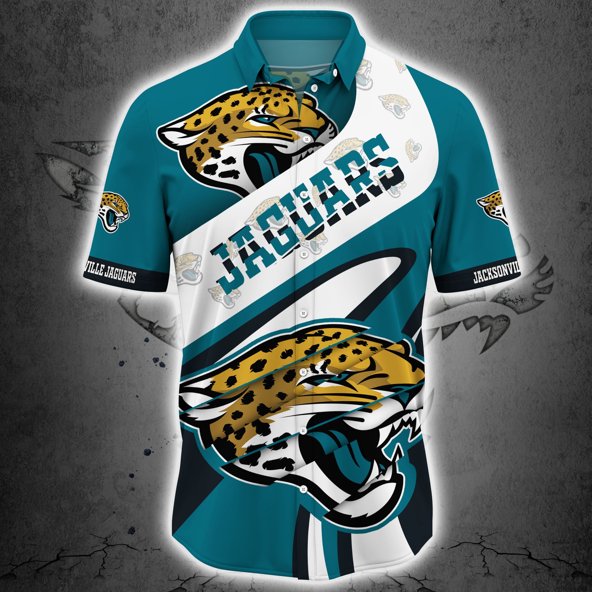 Jacksonville Jaguars Button Up Shirt Short Sleeve Big Logo