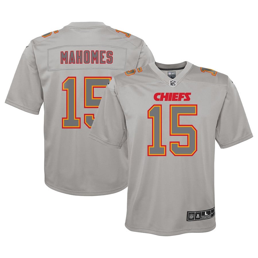 Patrick Mahomes 15 Kansas City Chiefs Youth Atmosphere Game Jersey – Gray