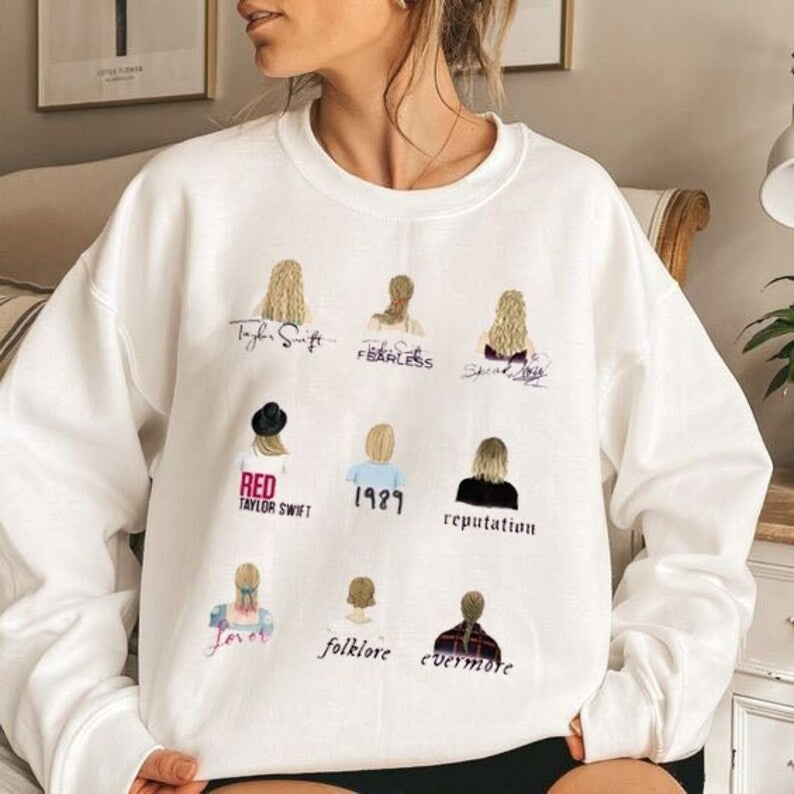 Taylor Hairstyle All Album Sweatshirt , Taylor Midnight Album Sweatshirt, Wiftie Merch Shirt, Ts Eras Tour, Gift For Fans