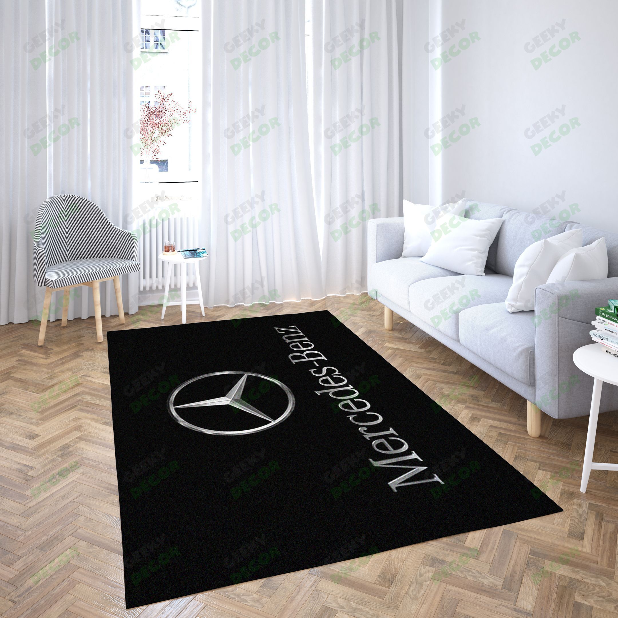 Mercedes Logo Black And While Text Fashion Carpet Living Room Area Rug