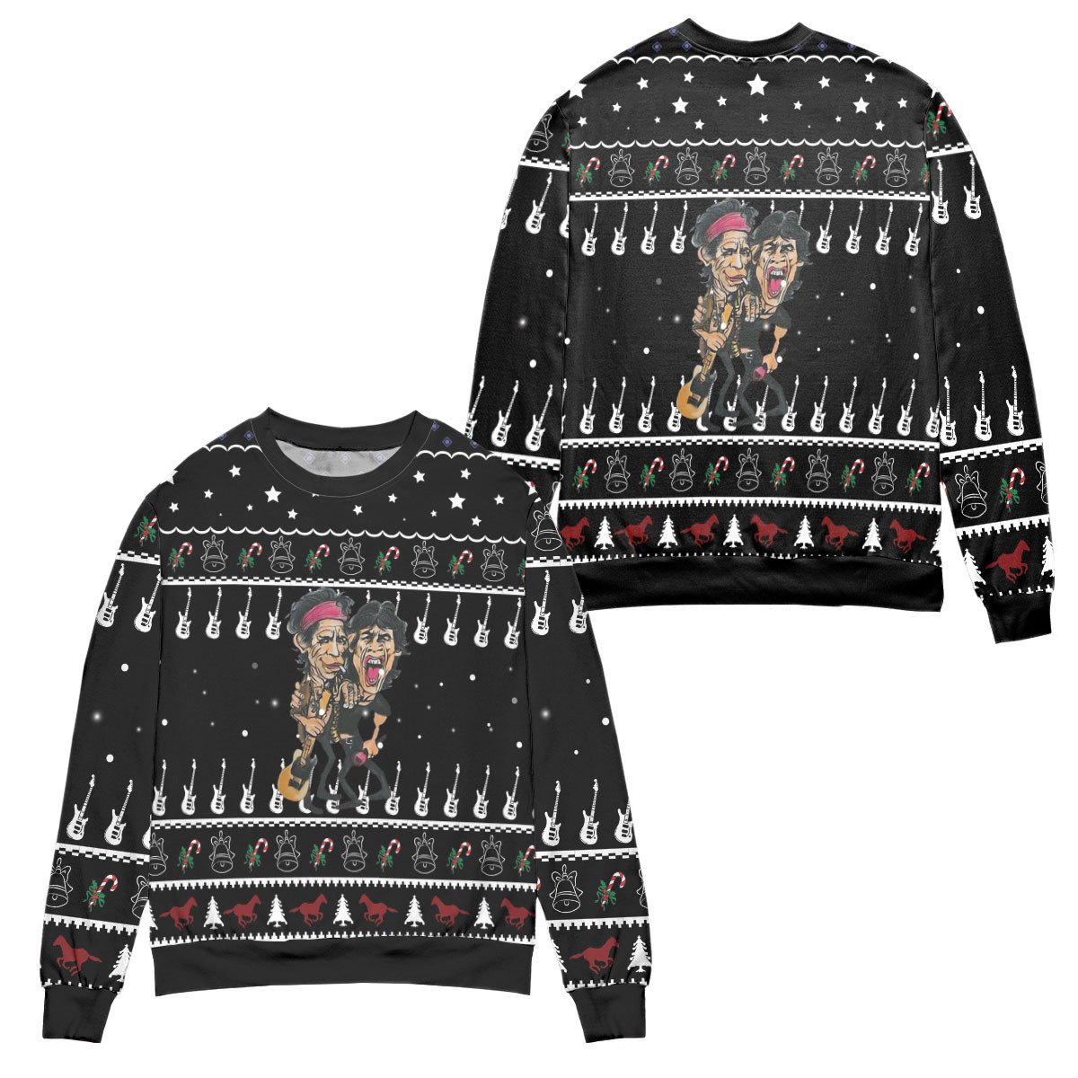 The Rolling Stones Cartoon Ugly Christmas Sweater – All Over Print 3D Sweater – Black