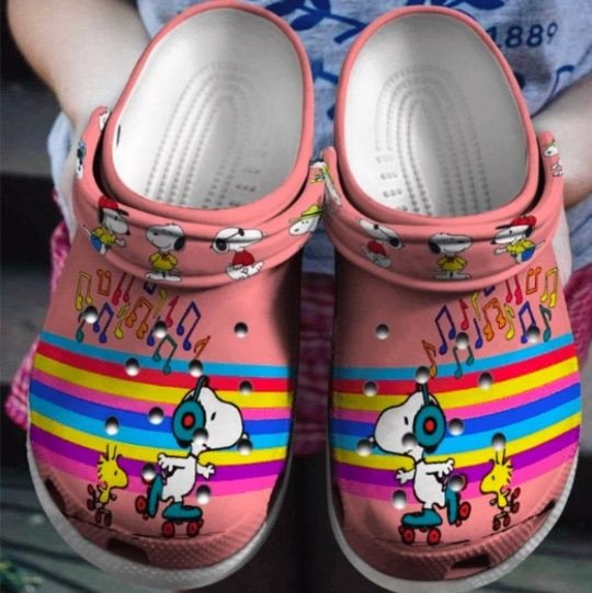 Snoopy And Woodstock In Pink Crocss Crocband Clog Comfortable Water Shoes
