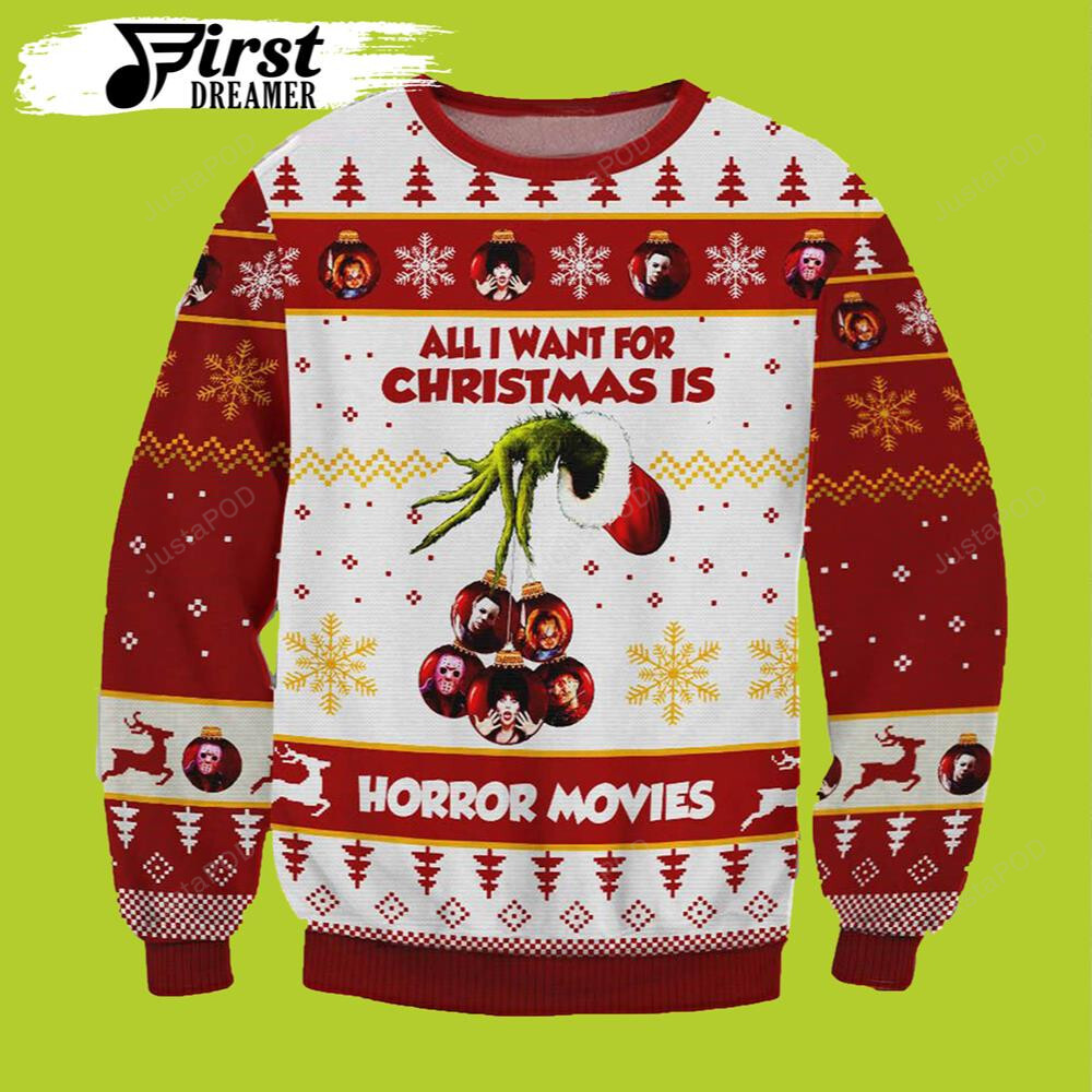 Horror Movies Grinch Christmas Ugly Sweater