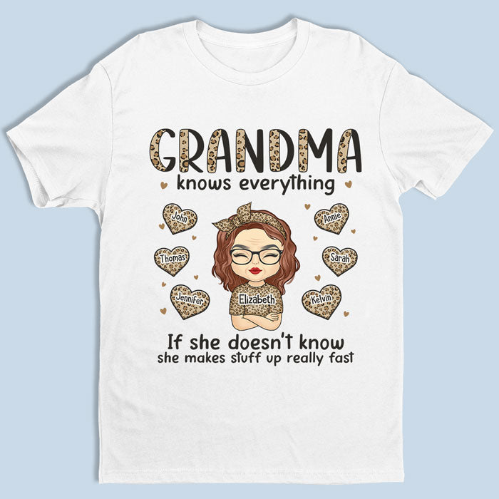 Grandma Knows Everything – Family Personalized Custom Unisex T-Shirt, Hoodie, Sweatshirt – Mother’S Day, Birthday Gift For Grandma