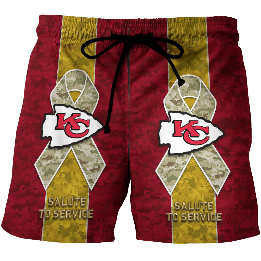 Kansas City Chiefs Emblem Camo 3D All Over Print Summer Beach Hawaiian Short