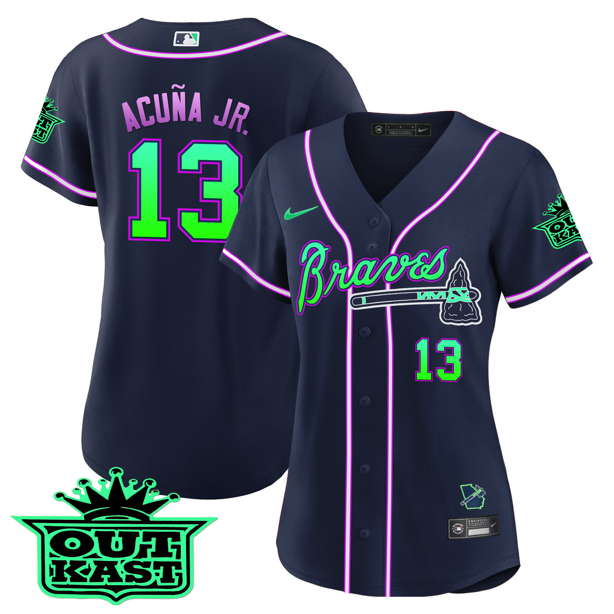 Women’S Atlanta Braves Outkast Baseball Jersey – Galaxy Version – Stitched