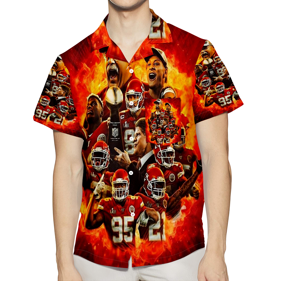 Kansas City Chiefs Fire Team 3D All Over Print Summer Beach Hawaiian Shirt With Pocket