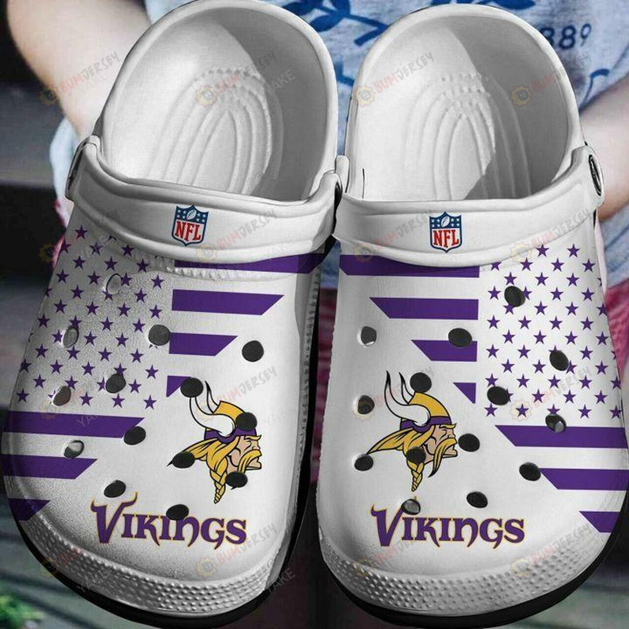 Minnesota Vikings White Pattern Crocs Crocband Clog Comfortable Water Shoes – Aop Clog