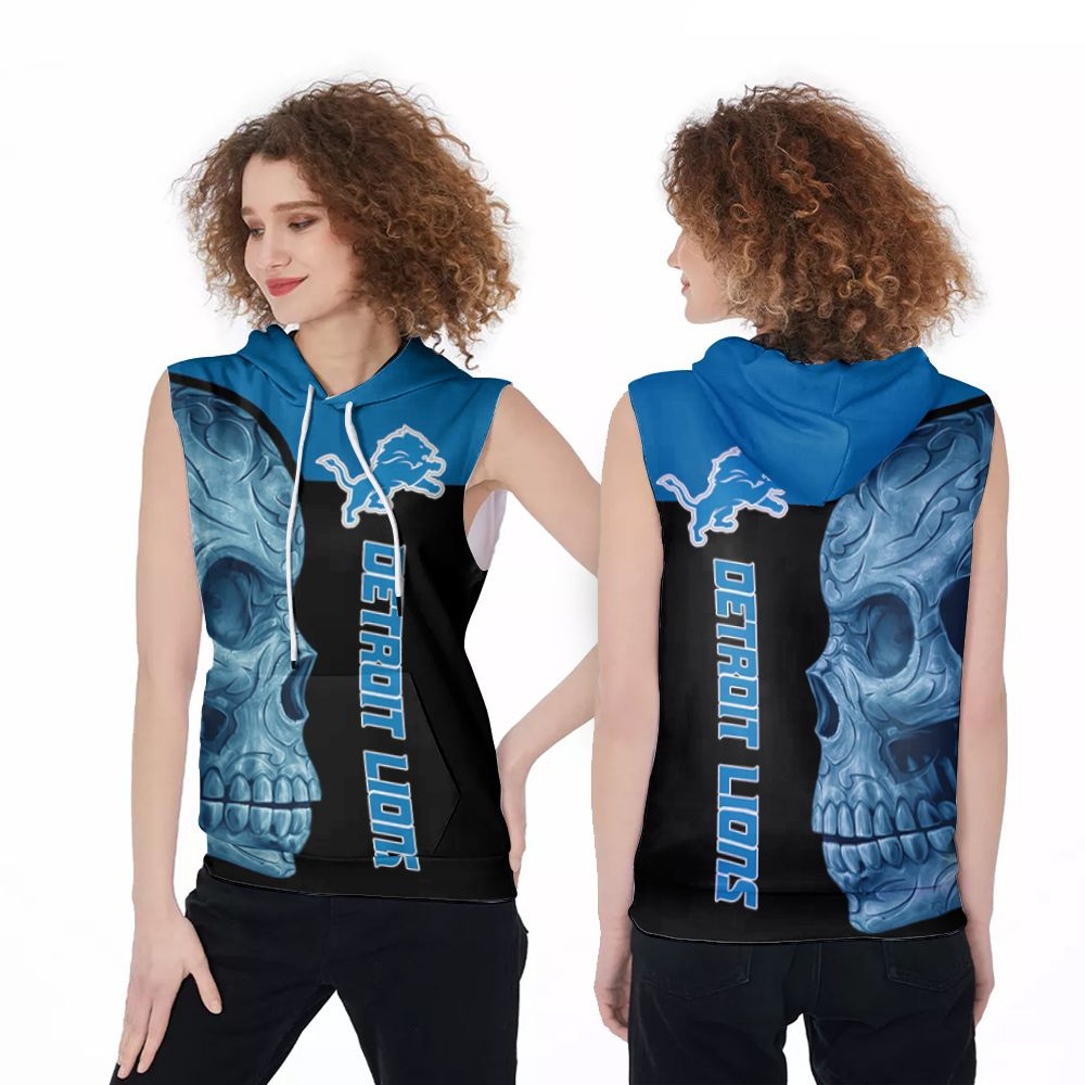 Sugar Skull Detroit Lions Flower Pattern 3D Designed For Detroit Lions Fan Sleeveless Hoodie