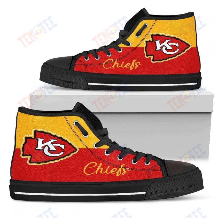 Mens Womens Kansas City Chiefs High Top Shoes Divided Colours Stunning TMT197